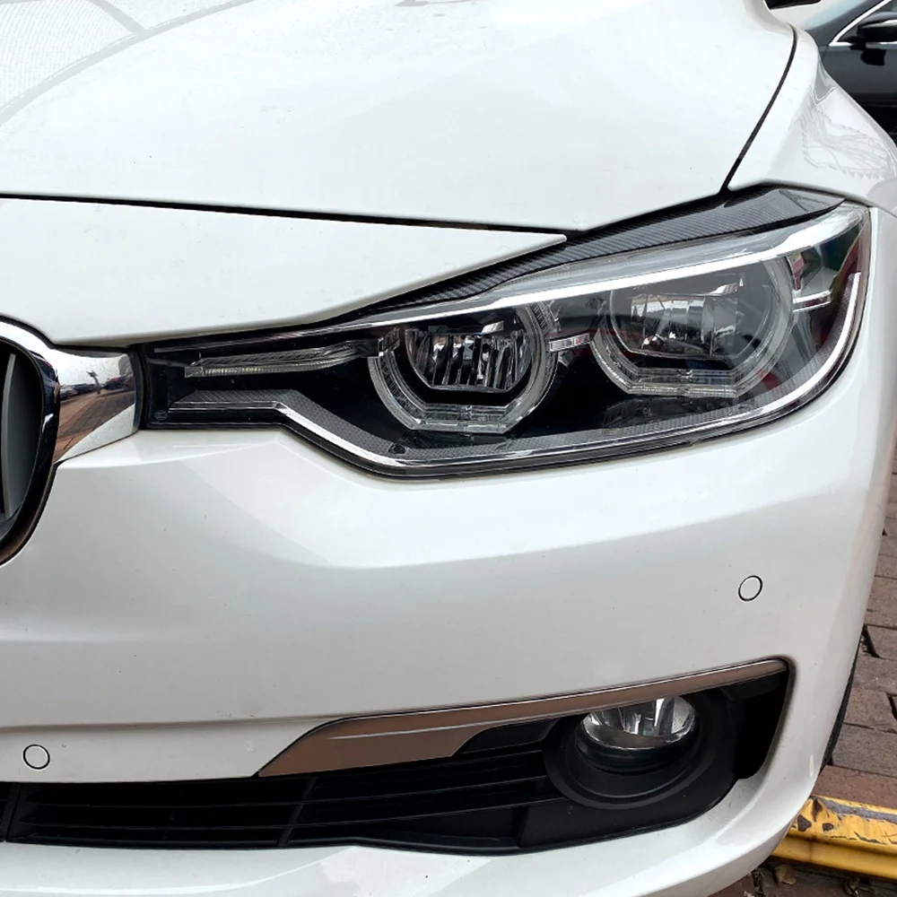 탄소 섬유 전면 도금 헤드라이트 커버, 헤드 라이트 램프, 눈꺼풀 눈썹 트림 ABS, BMW F30 F35 2013-2019, 2 개