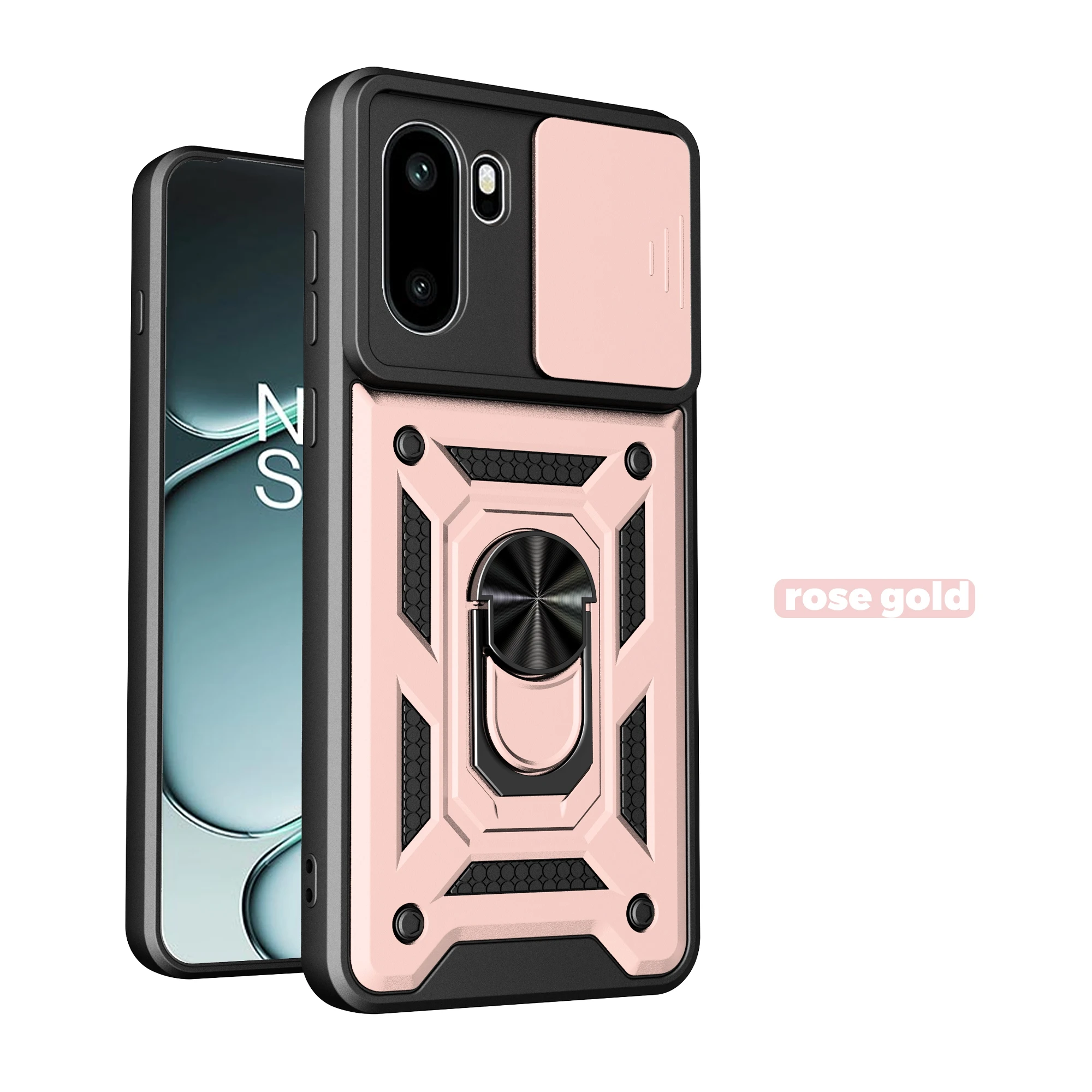 Kickstand Armor Phone Case with Lens Protection and Magnetic Ring Holder
