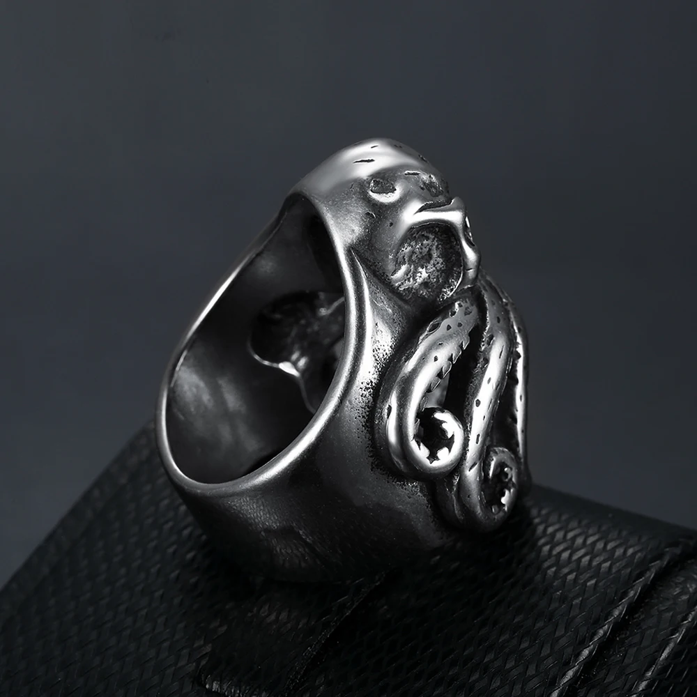 Männer Retro Nordic Pirate Schädel Octopus Ringe Gothic Edelstahl Schädel Biker Ring Frauen Tier Biker Schmuck Geschenk Großhandel – Detail 7