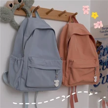 

Solid Color Korean version Women Backpack Harajuku Ulzzang Girl Student School Backpack Large Capacity Female Travel Backpack