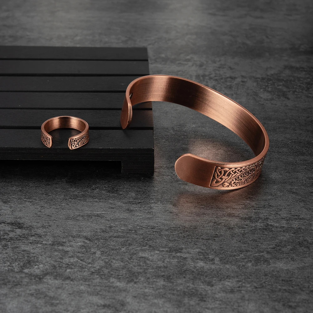Jewelry Sets Jewelry Set Magnetic Pure Copper Jewelry-Set Yggdrasil Adjustable Bracelet Ring Women Men