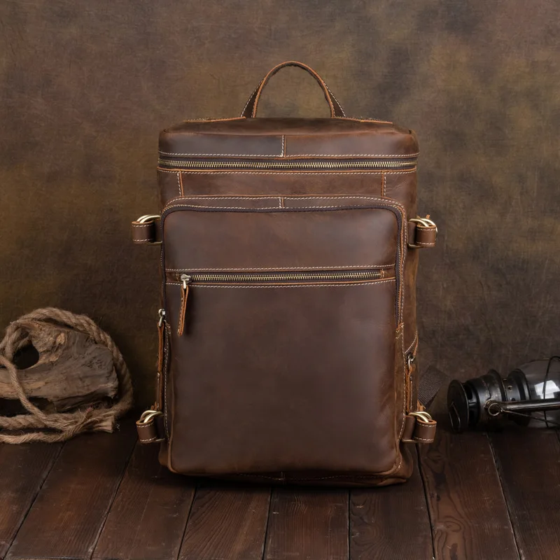 

AETOO Leather Men's Backpack Natural Cowhide Schoolbag Casual Travel Bag Black Fashion Computer Bag Capacity 15 Inch Laptop