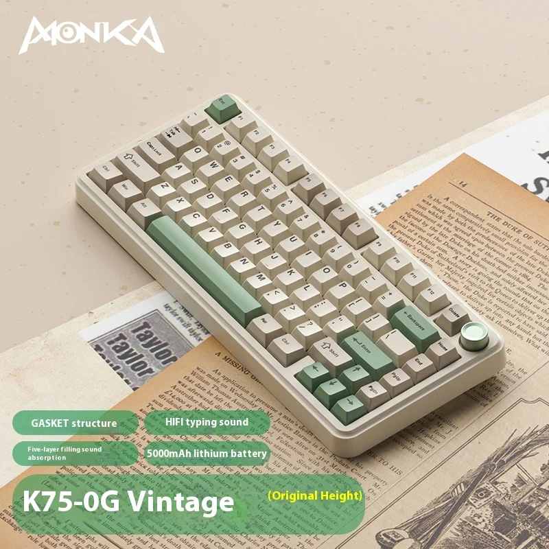 Monka K75/100 Kablosuz Bluetooth Üç Modlu Retro Mekanik Klavye Özelleştirilebilir Çalışırken Değiştirilebilir Oyun İçin Uygun Erkek hediye