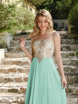 BABYONLINE فساتين وصيفة الشرف مع تنورة شيفون مطرزة بالذهب وتدفق، مثالية لحفلات الزفاف والمناسبات الرسمية 2