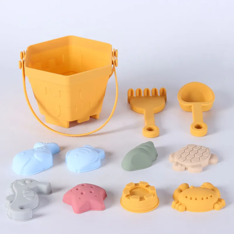 11PCS Silicone beach bucket sand digging tool sand bucket plastic abrasive outdoor digging artifacts children's toys Gifts