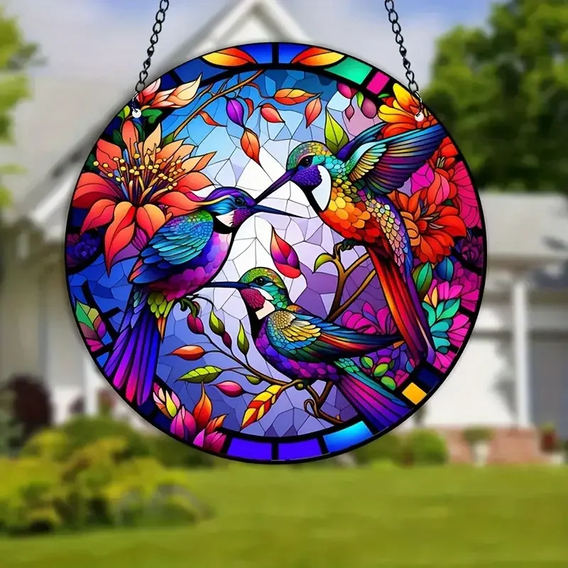 Sun Catcher Window Ornament 1pc Three hummingbird sun catcher Window hanging Garden courtyard indoor outdoor sun catcher Art Deco home office Bar School