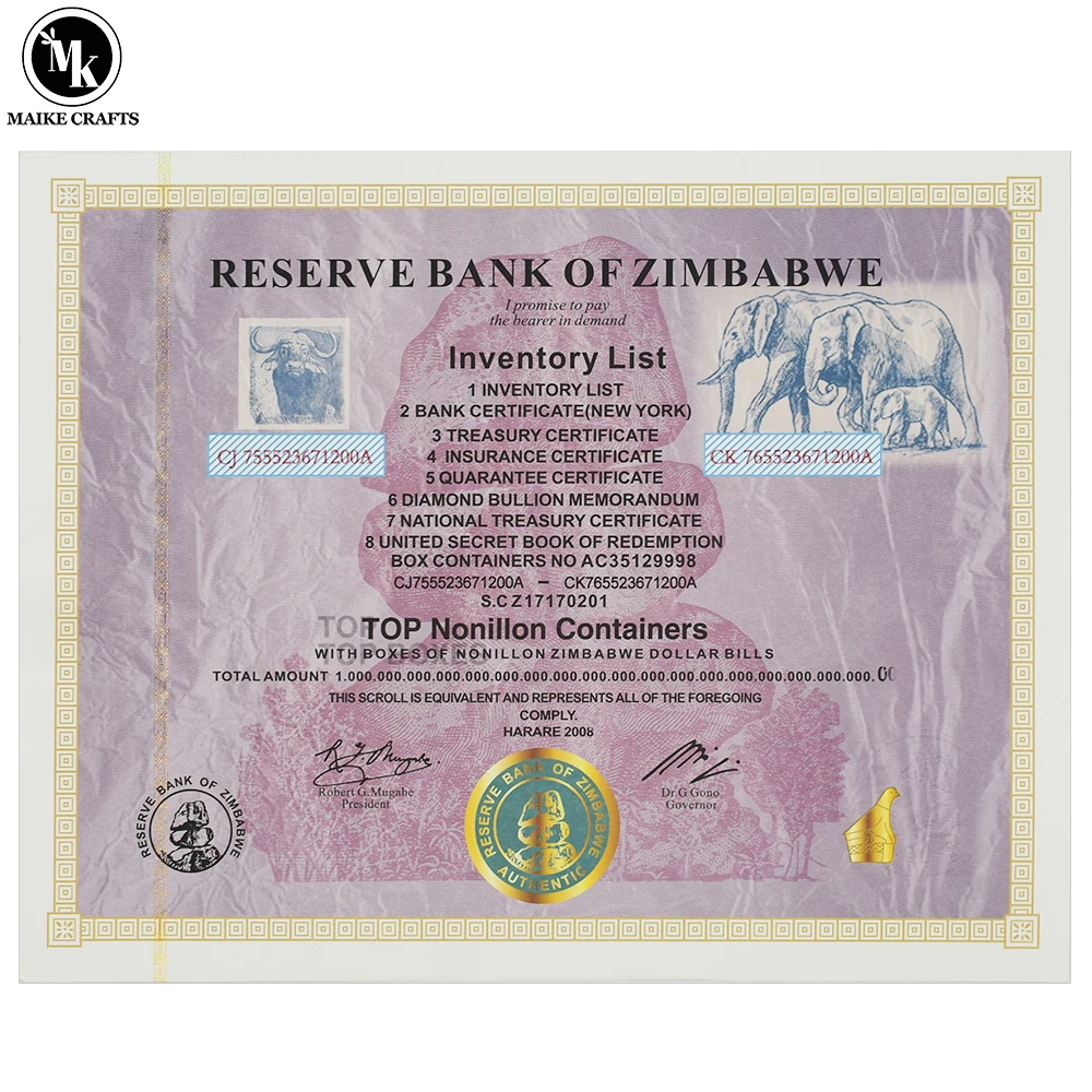 

Zimbabwe Vintage TOP Nonillon Containers with UV Serial Number Banknote Scroll Collectible Business Gifts