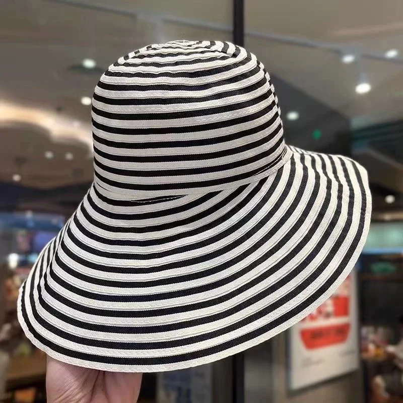 Ladies Foldable Wide Brim Sun Hat - Striped UV Protection Fisherman Cap for Beach, Travel & Outdoor Summer