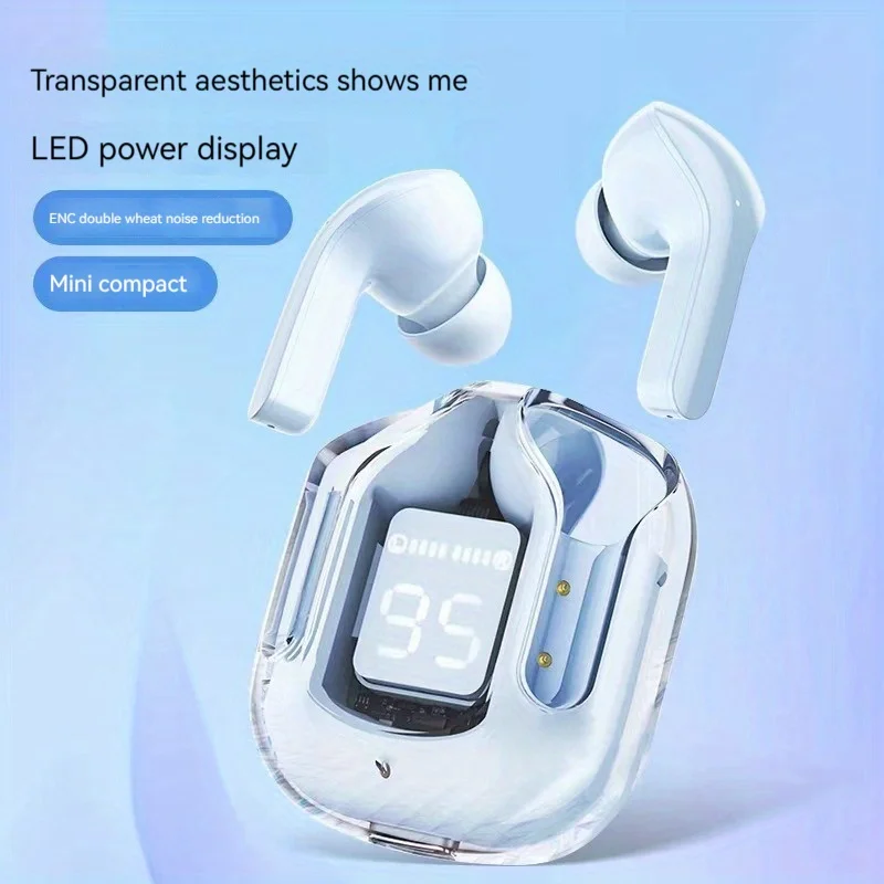 Original Wireless Bluetooth Earphone Transparent HIFI Headphones LED Power Digital Display Stereo Sound Earphones for Iconic Brand
