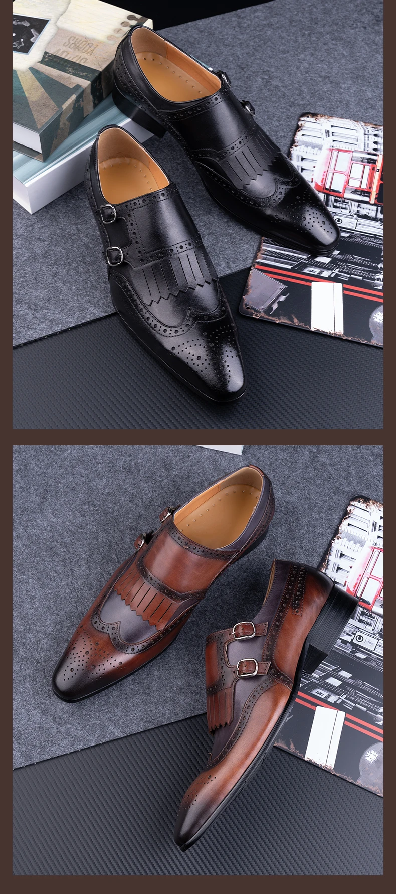 Men Dress Shoes Designer Retro Loafers Brogues Social With Suit Luxury Leather Stylish Lace-up Genuine Wear Resistant Business