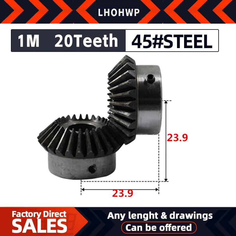 Engrenagem Cónica com Furo Interno 1m 20 Dentes Aço 45 mm mm mm mm mm 6.35 mm mm 10 mm 12 mm Ângulo Furo do Parafuso m5 Peças