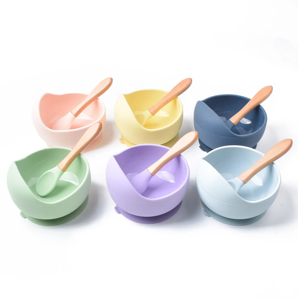 28Colors Baby Silicone Suction Bowls for Kids Waterproof Baby Feeding Tableware Spoon Children Dishes Kitchenware Infant Plates 3