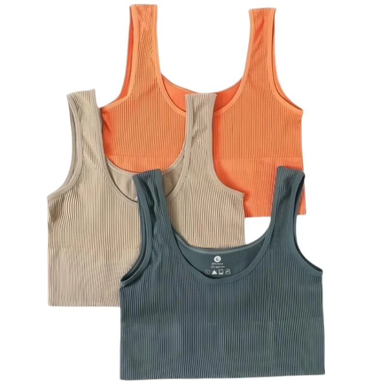 Women's Ribbed Crop Tank Top - Seamless Wireless Bra and Lingerie Fitness Camisole