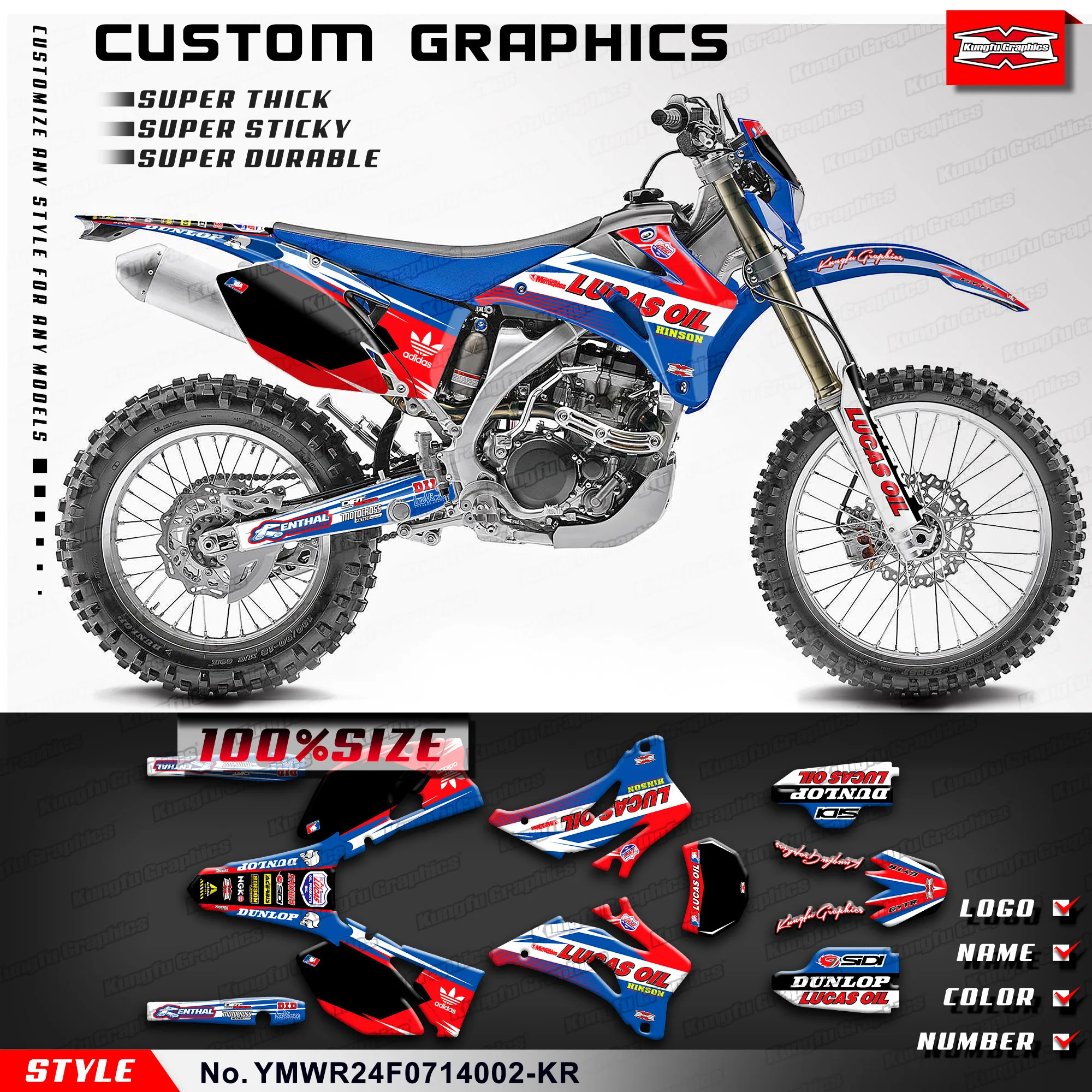 KUNGFU GRAPHICS MX Stickers Decal Kit for Yamaha WR 250F 450F WR250F WR450F 2007 2008 2009 2010 2011 2012 2013 2014, Red Blue dsmtech motorcycle decal stickers graphics kit for kawasaki kx85 1998 2003 2004 2005 2006 2007 2008 2009 2010 2011 2012 2013