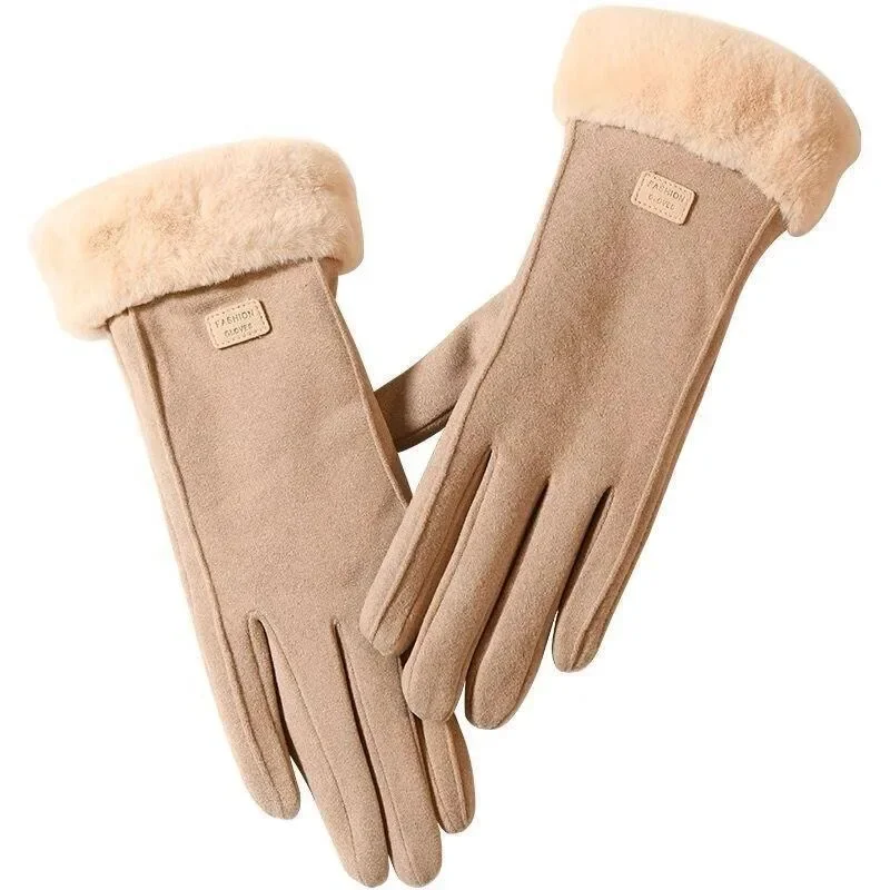 

New Fashion Women Gloves Autumn Winter Cute Furry Warm Mitts Full Finger Mittens Women Outdoor Sport Female Gloves Screen
