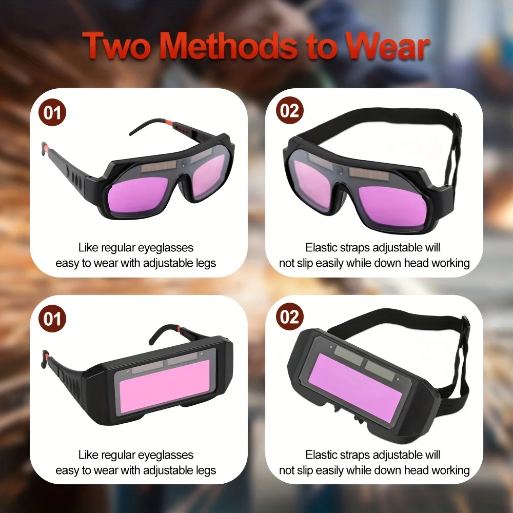 1 Set Automatic Dimming Welding Glasses With 5pcs Protective Film Solar Powered Auto Darkening Welding Glasses Welder Glasses