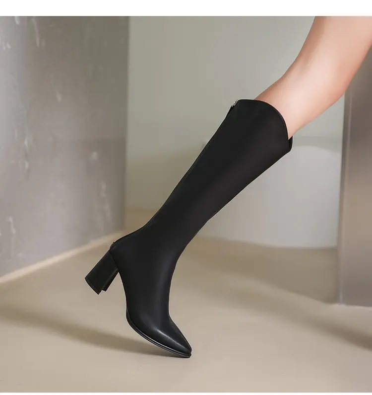 New Winter Fashion Knee High Boots Women's Winter Thick Heel Long Slip on Autumn Shoes Women Boots Warm Length Boots Large size