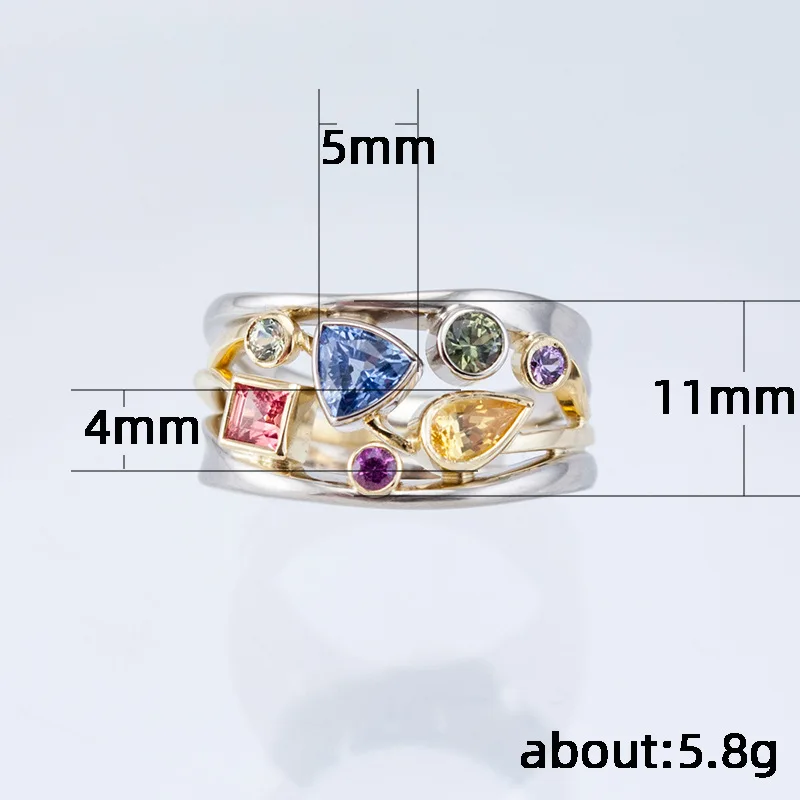 S925 Geometric Pattern Multicolor Wave Line Micro Zircon Plata Color Finger Rings Women Anillos silver rings silver ring