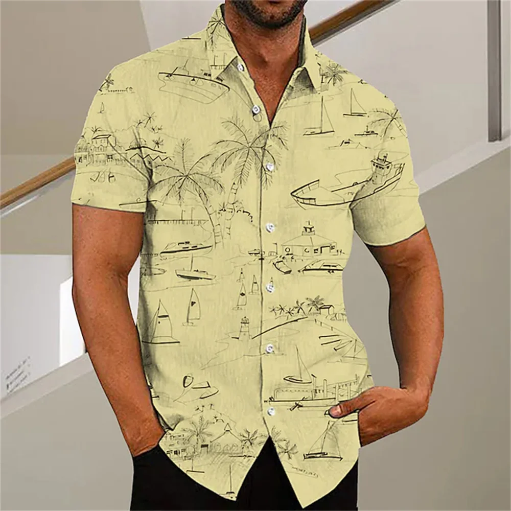 

Harajuku Summer Hawaiian Shirt Coconut Tree 3D Printed Men's Short Sleeve Shirt Fashion Plus Size Street Casual Sports Shirt Top