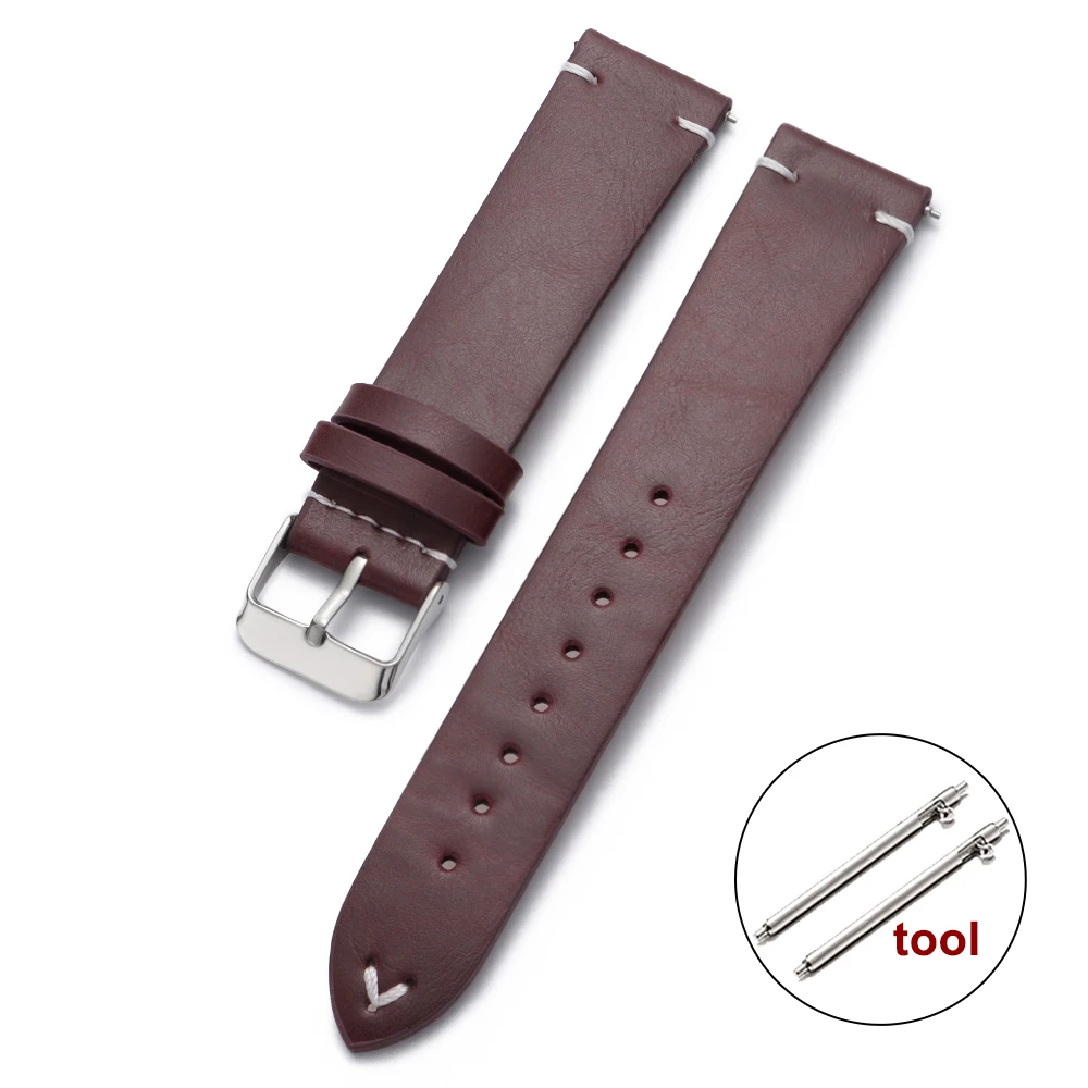 Elegant Leather Watch Strap with Metal Buckle - Universal Fit
