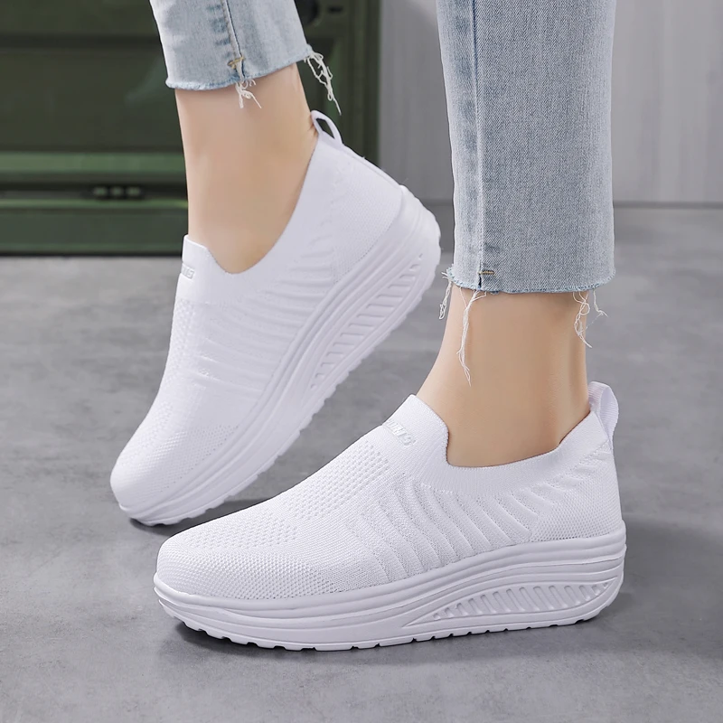 Women Casual Shoes Fashion Breathable Walking Mesh Flat Shoes Sneakers Women High quality HigherShoes White Female Footwear Womens Sneakers