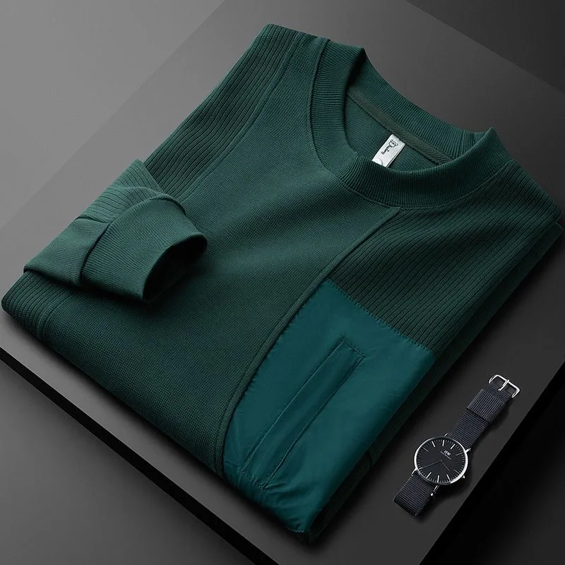 

Advanced Fashion Design Men Spliced Round Neck Knitted Sweater 2023 Autumn New Luxury Korean Version Casual Long Sleeve T-shirt