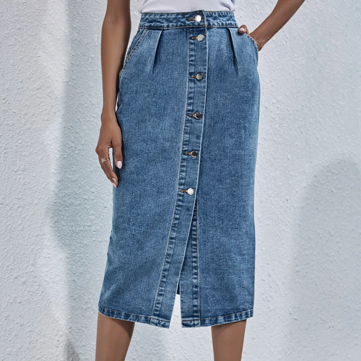 

2023 New Autumn Winter Women Fashion High-waisted Single-breasted Denim Skirt Daily Street Casual MIDI Skirt