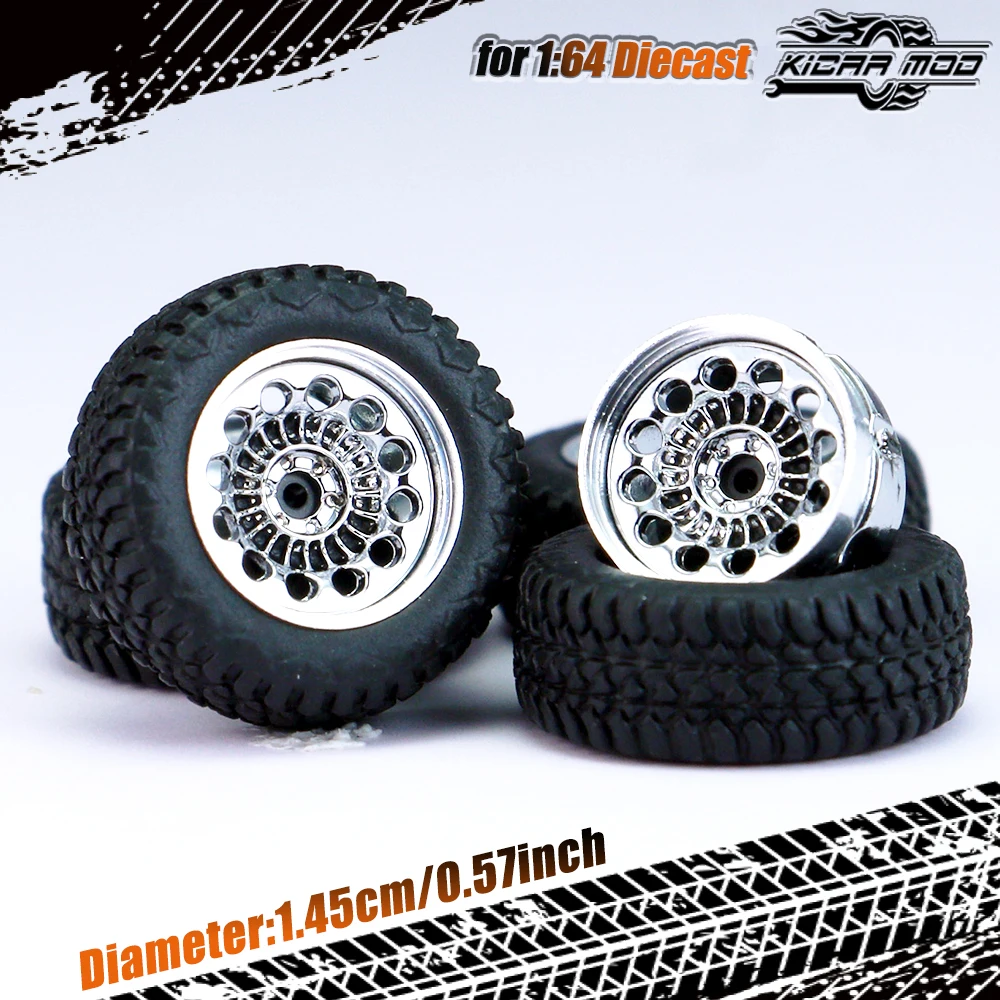 Kicarmod 1/64 Modellauto Allterrain-Räder mit Gummireifen Nietenachse Metallfelgen Durchmesser 14,5mm Umbauteile für Geländefahrzeuge – Detail 16