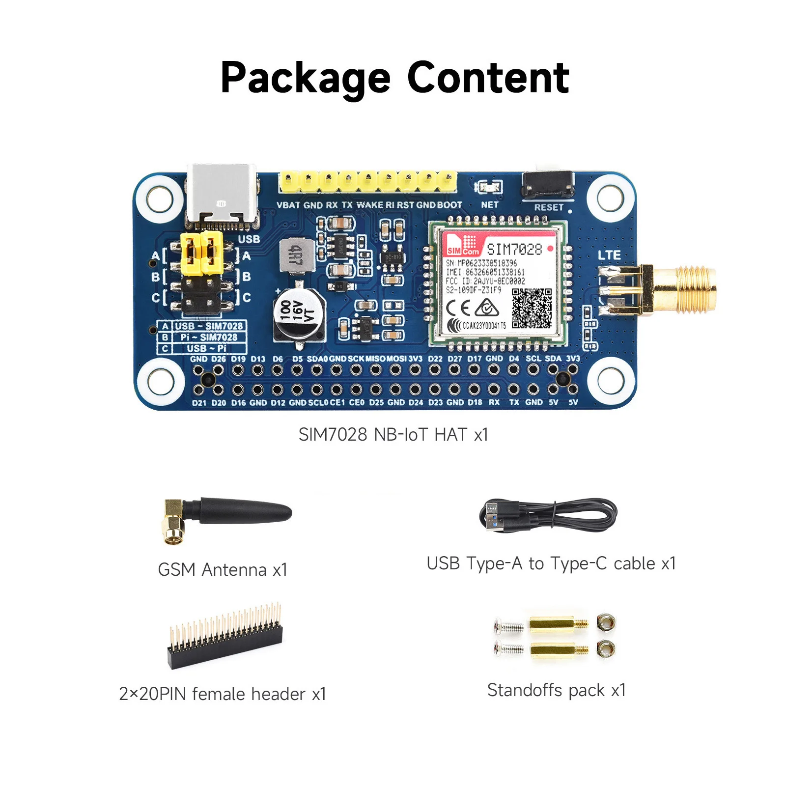 Waveshare Sim7028 Nb-Iot Hat Per Raspberry Pi, Supporta La Comunicazione Nb-Iot Della Banda Globale Di Piccole Dimensioni E Basso Consumo Energetico