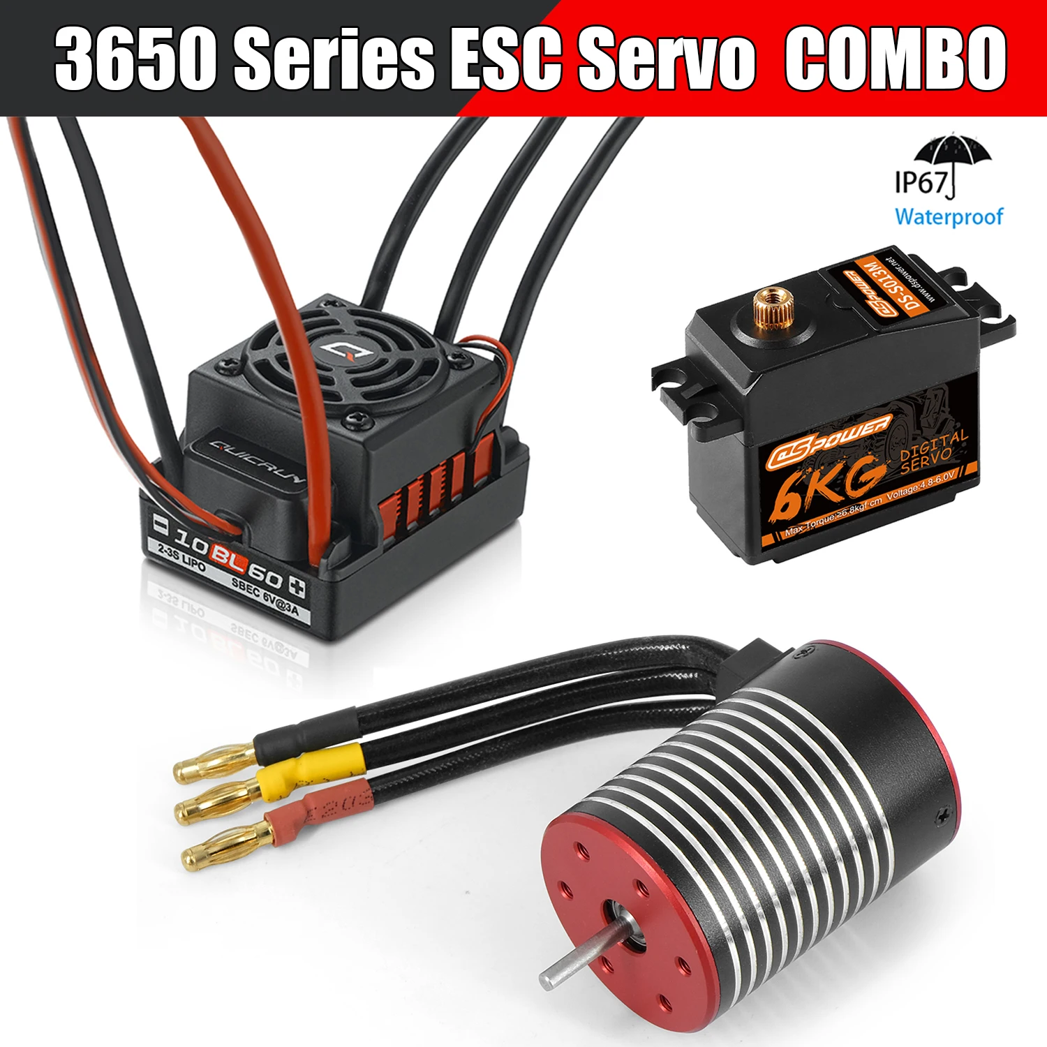 Hobby Wing 60A ESC 3650 3660 3670 Brushless Sensorless Waterproof Motor  Combo for 1/10 RC Car Axial SCX10 Traxxas Trx4 Wltoys