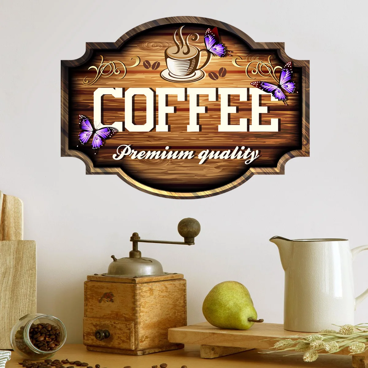 

30*40cm English Coffee Wall Stickers Living Room Tea Room Wall Stickers Wooden Plate Background Decorative Wall Stickers Atw052