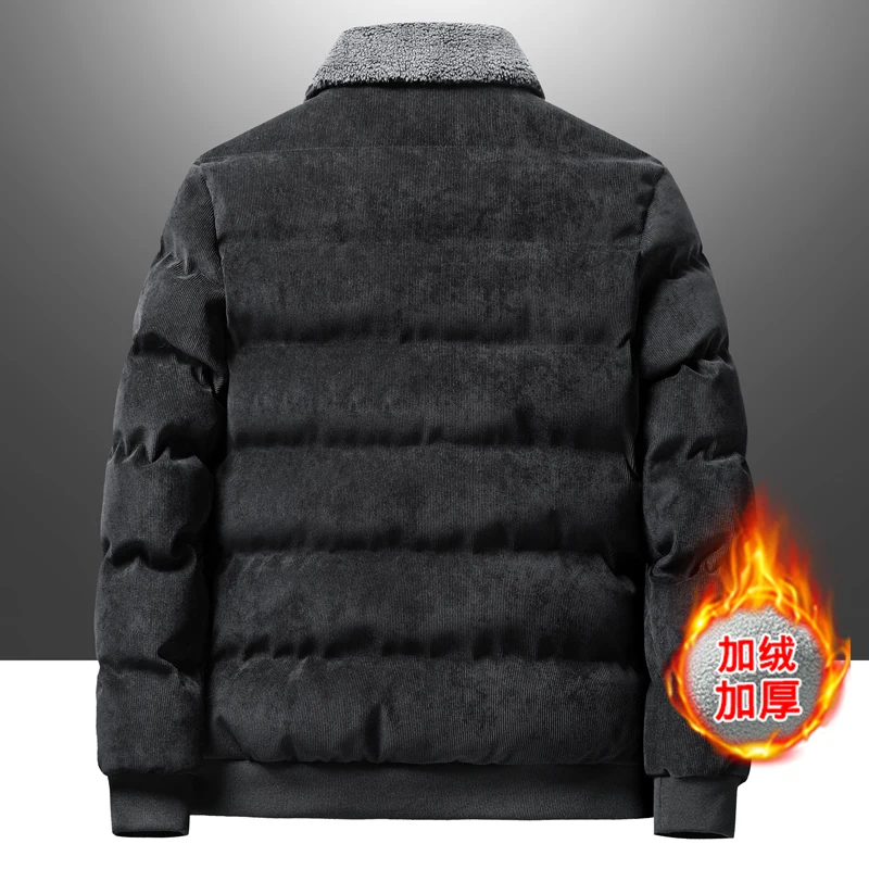 Winter Fleece Jacket Men Parkas Coat Loose Solid Windproof Fur Collar Warm Corduroy Parka Jacket Fashion Casual Windbreaker parka coat,parkas coat