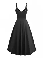 Women Summer Casual Dress Black Ruffles Surplice Straps Buckle Grommet A Line Party Dress Vestidos Costume - Image 2