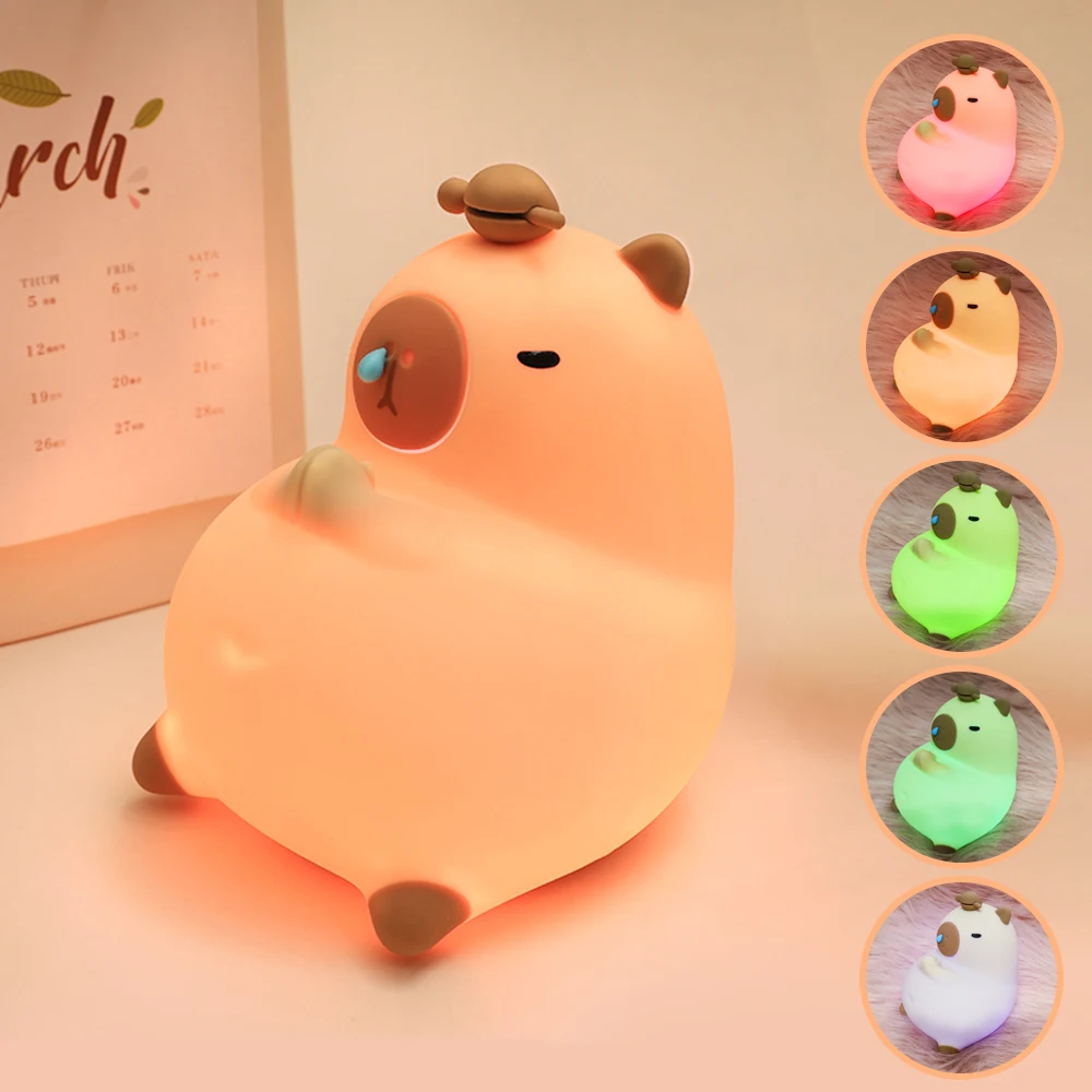 Capybara Night Light Touch Sensor Cartoon Soft Silicone Lamp Dimming Kid Children Birthday Gift Room Decoration Sleeping light