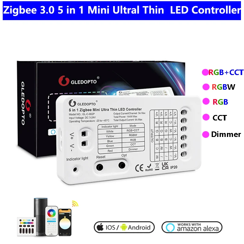 

Gledopto Zigbee 3,0 5 в 1 Мини-ультратонкий фотоконтроллер для RGBCCT/RGBW/RGB/CCT/цветовая температура