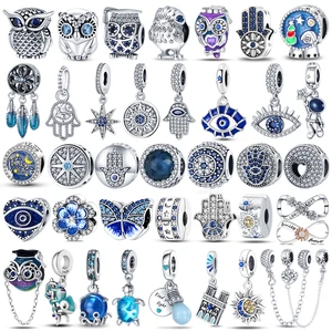 100% 925 Sterling Silver Firefly Charms Evil Eye Hot Air Balloon Blue Charms Fit Pandora Original Bracelet DIY Jewelry Making