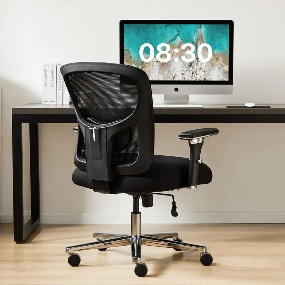 

Office desk and chair with waist support, heavy-duty mesh ergonomic computer chair with armrests and comfortable seats in black
