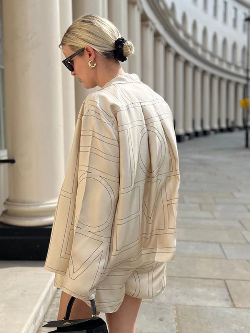 Marthaqiqi Casual Female Pajamas Suit Long Sleeve Nightgowns Turn-Down Collar Nightwear Shorts Printing Loose Women Nightie Set