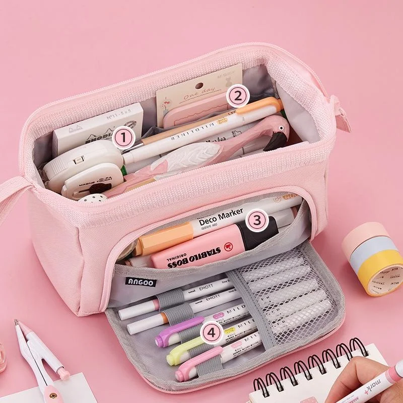 

Multifunctional Korean Large Capacity Pencil Bag Double-layer Canvas Pen Case Portable Stationery for Students School Supplies