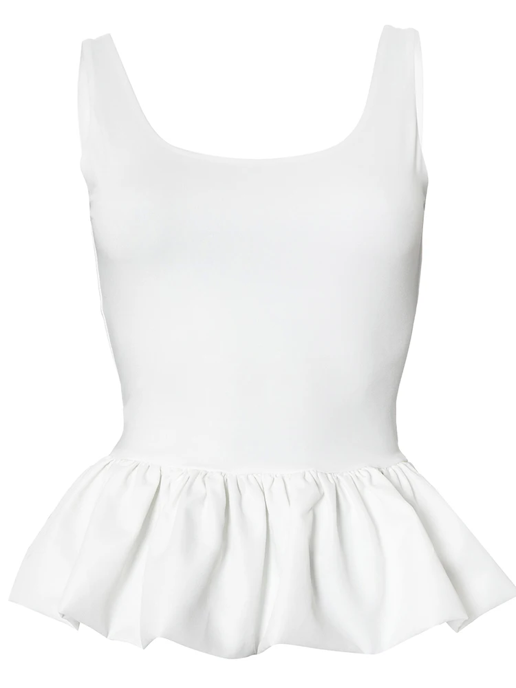 Ruffle Trim Women Tops Solid Concise All-matched Summer U-neck Backless Slim Crop Tanks Female Romantic Trend Streetwear