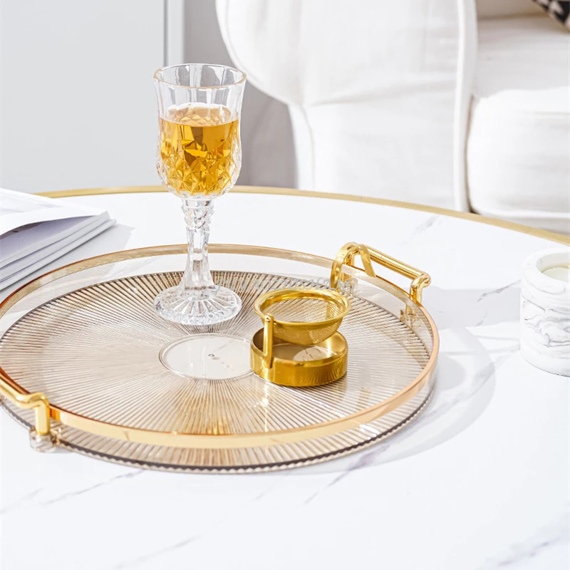 Round Storage Tray Home Living Room Coffee Table Tea Cup Storage Plate Acrylic Tray Aromatherapy Organizer Home Decor storage tray