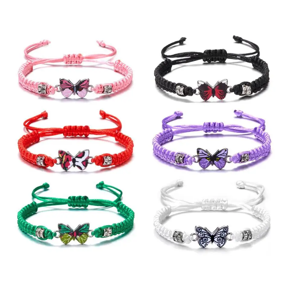 2 Bracciali Dell'Amicizia Con Farfalla, Regolabili In Cotone E Lega Di Zinco, Regalo Per Migliori Amiche