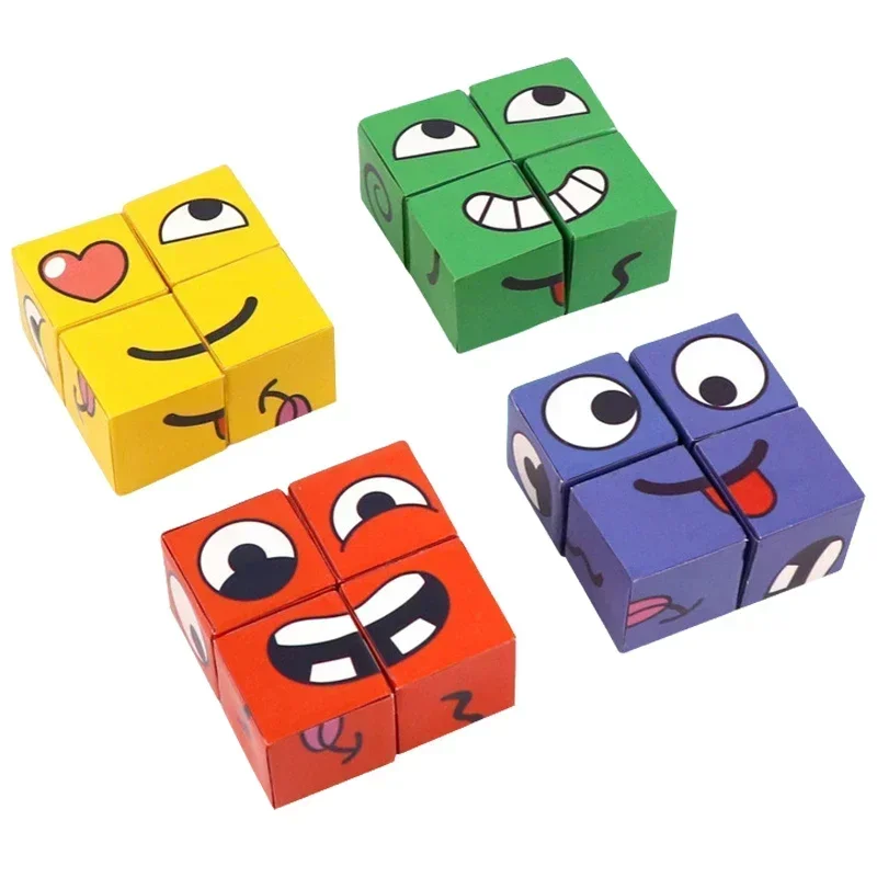hot Kids Face Change Expression Puzzle Building Blocks Montessori Cube Table Game Toy Early Educational Toys for Children Gifts 4