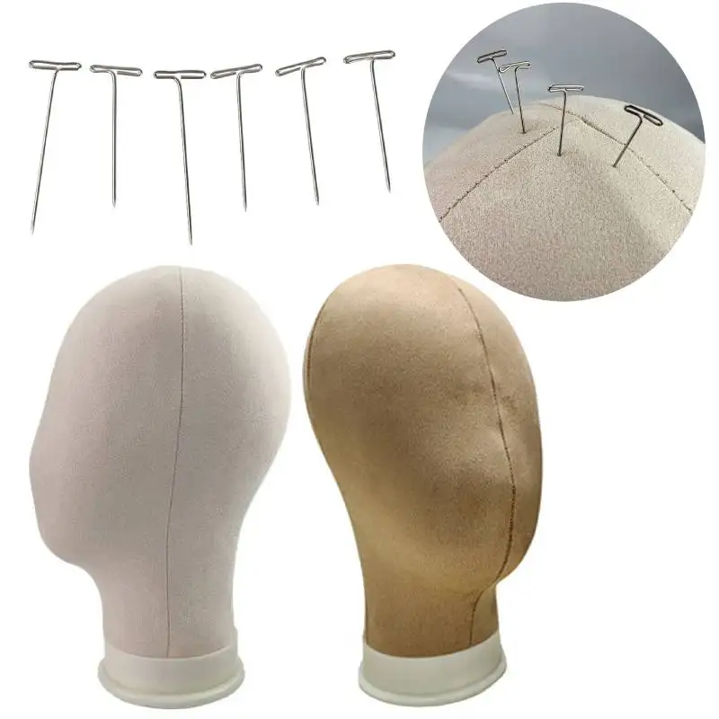 

Wig Making Canvas Head and Training Head 50pcs T pins for Wigs New Mannequin Head for Making Wigs With T Pins Canvas Wig Head