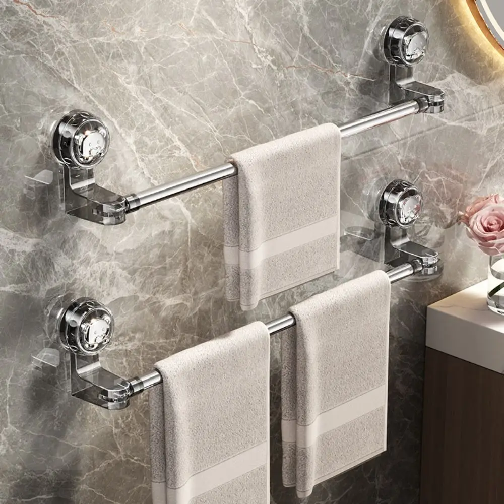 Suction Cup Retractable Towel Bar Wall Mounted Rotated Single Towel Rail Rod Non-punching Water-proof Bath Holder Shower towel rack