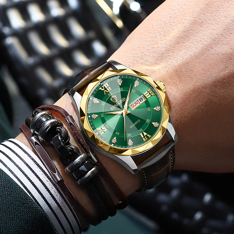 2024 New Luxury Man Quartz Watch Square Watch For Men Waterproof Luminous Date Real leather Men's Watches Sports Clock reloj