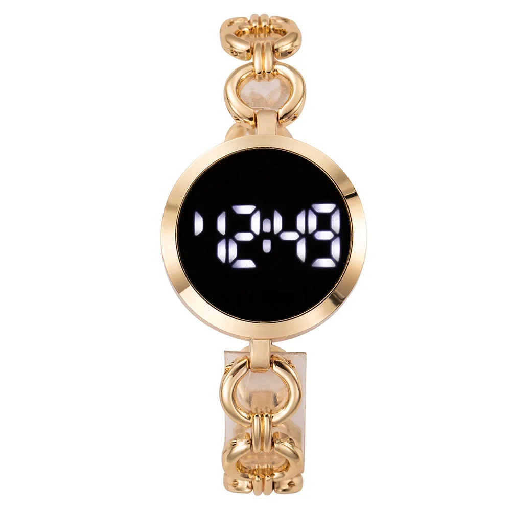 Nowy prosty ekran dotykowy cyfrowy luksusowy damski zegarek z różowego złota ze stali nierdzewnej damski cyfrowy zegarek LED dla kobiet