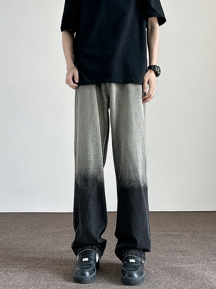 Fashion 2024 Spring New High Street Gradient Jeans High-End Denim Pants Men's Loose Comfortable Straight-Leg Denim Trousers