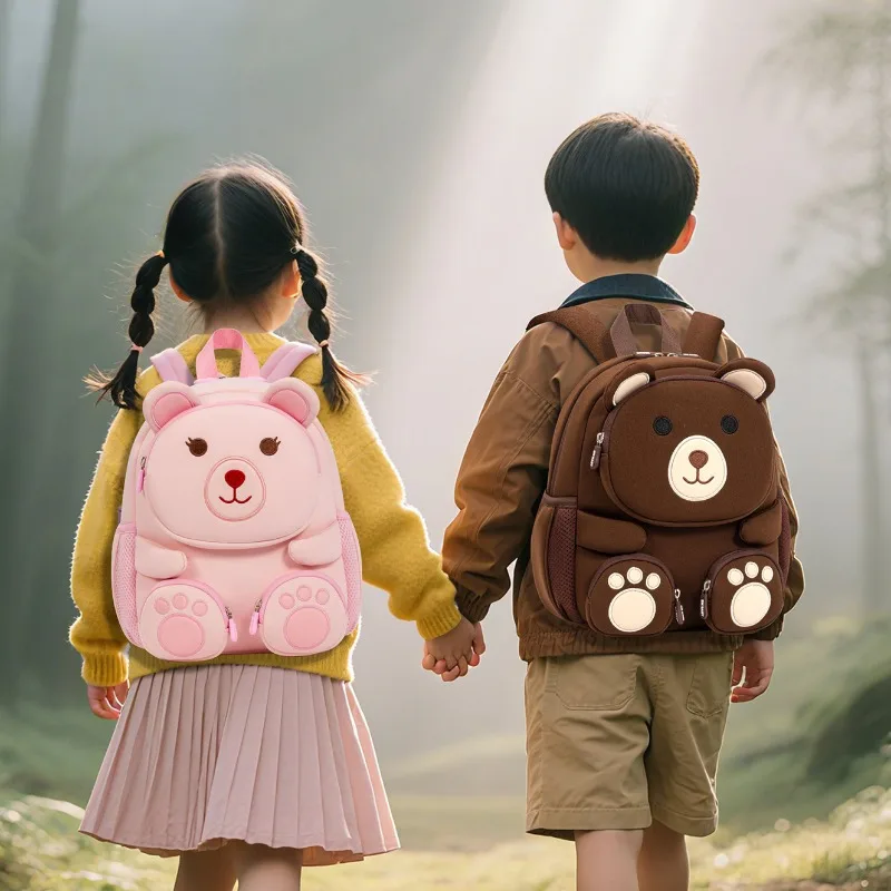 Nuovo Zaino Cubico a Forma di Orso per Bambini, Borsa a Doppia Spalla per Bambini e Neonati, Zaino Scolastico 3D Carino per Ragazzi e Ragazze - immagine 2
