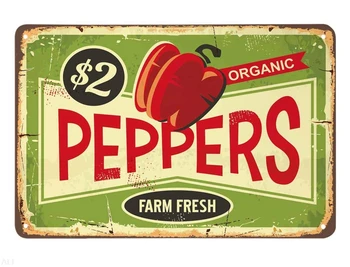 AOYEGO Peppers Tin Sign,Farm Fresh Organic Food Vintage Metal Tin Signs for Cafes Bars Pubs Shop Wall Decorative Funny Retro Sig